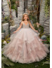 Beaded Ruffle Tulle Floor Length Flower Girl Dress